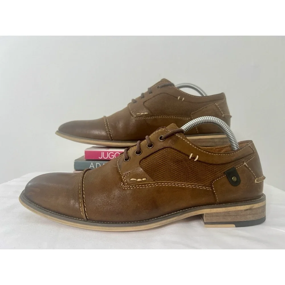 Steve Madden Mens Jagwar Cap Toe Oxford Brown Leather Dress Casual Shoes Sz 9.5‎